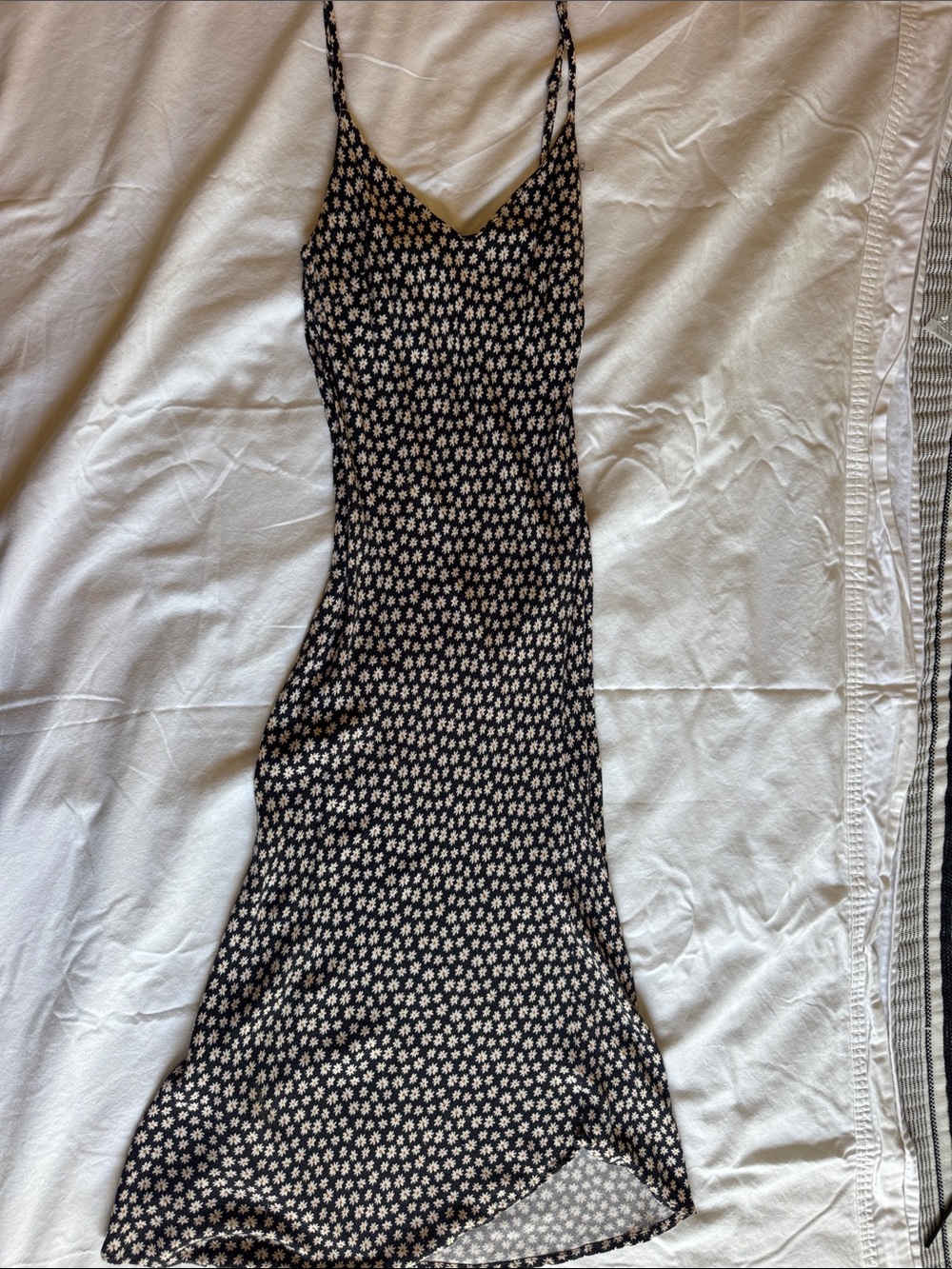Black Midi Slip Dress with Cream Daisy Print